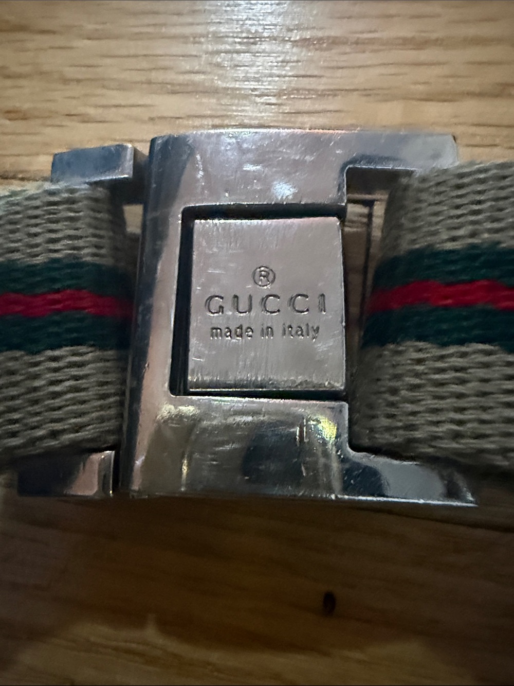 Gucci Beige Canvas Belt with Green and Red Stripes.  -Vintage